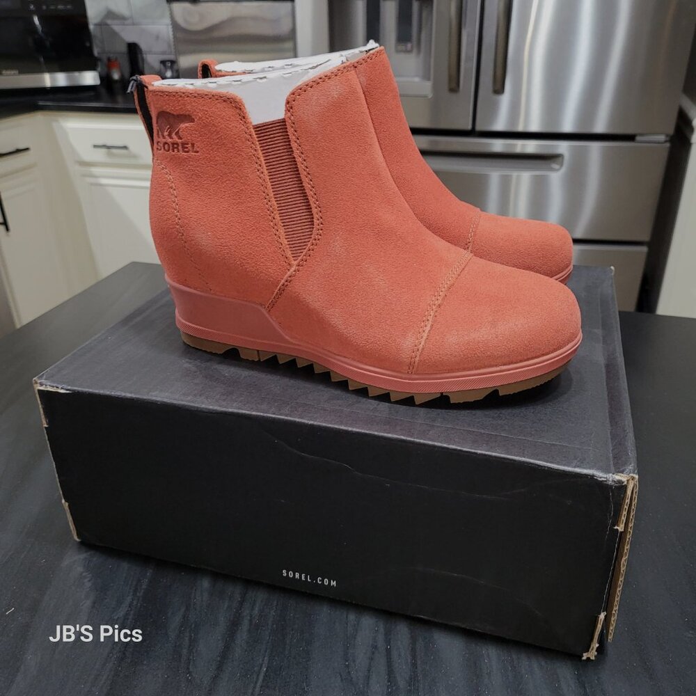 Sorel Evie Pull On Wedge Booties Warp Red Womens Waterproof Rain Boot BRAND NEW - Picture 12 of 15